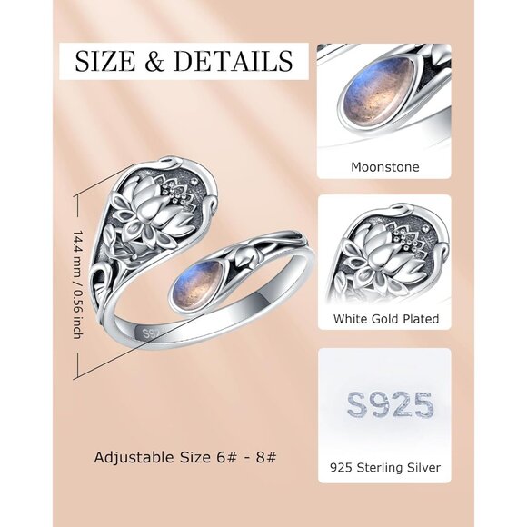 S925-Sterling-Silver Abalone Dragonfly-Turquoise Spoon Ring - Vintage Boho Sunfl - Picture 6 of 6